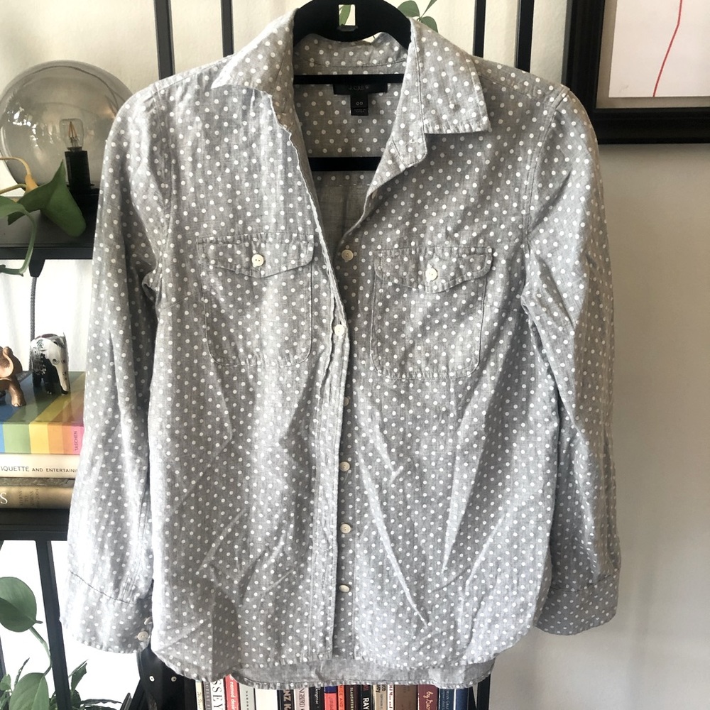 Jcrew Chambray Polka Dot Shirt